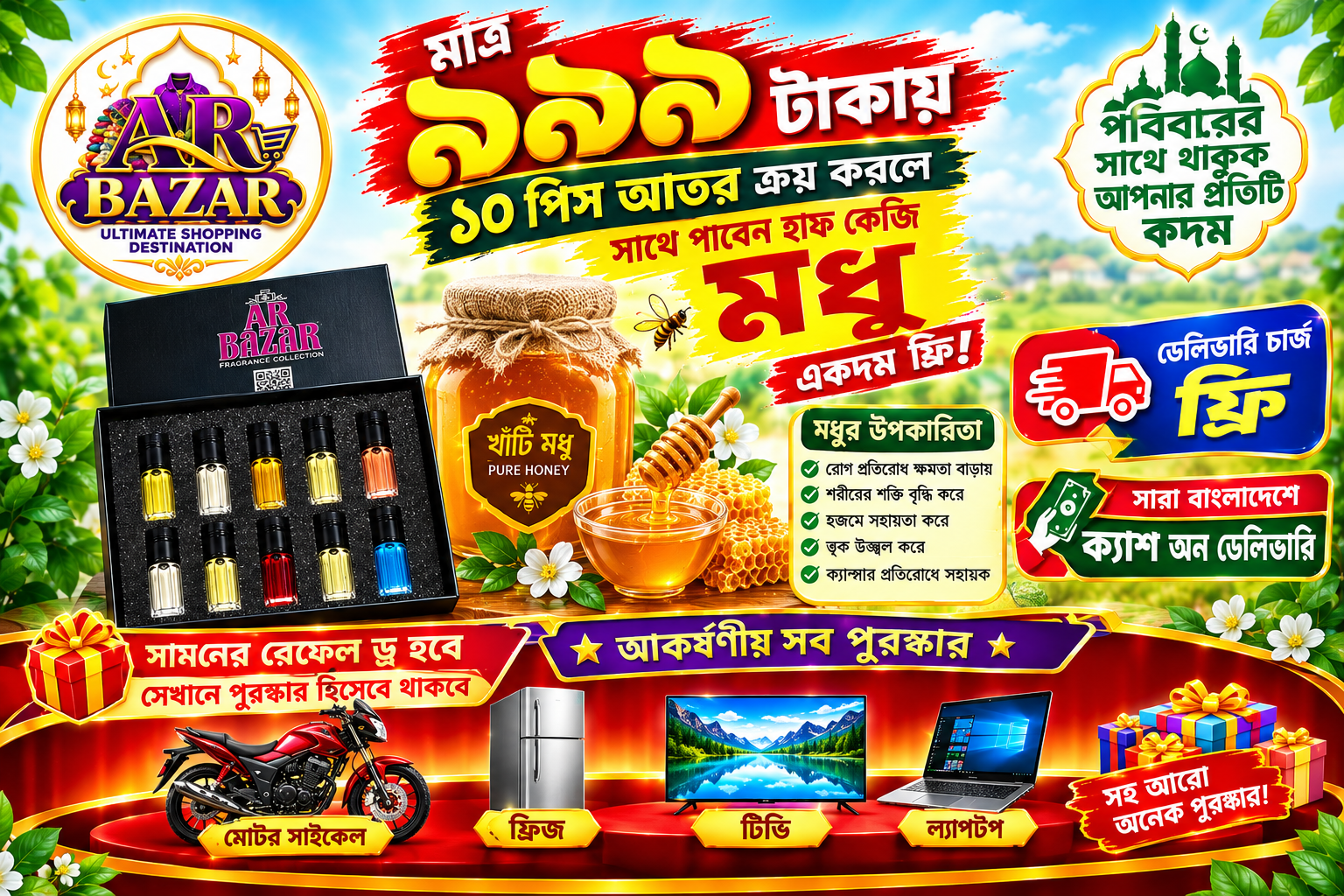 ১০ পিস আতর সাথে হাফ কেজি মধু ফ্রি